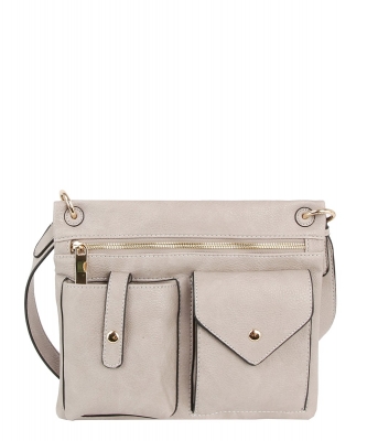 Fashion Multi Pocket Shoulder Bag CMS039 STONE